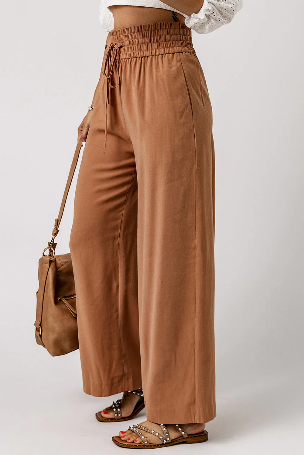 Draw string casual wide leg pants, boho pants